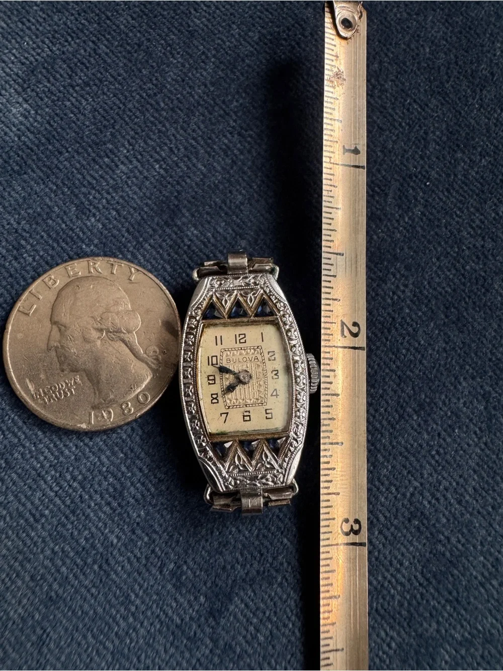 ART DECO BULOVA 1924 GOLD FILLED & SAPPHIRE MISS LIBERTY Case manual Wind Watch